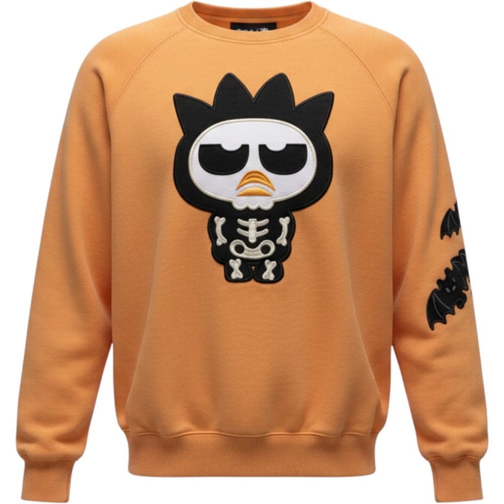 Forever 21 Badtz-Maru Sweatshirt Kids 11/12 Orange Sanrio Halloween Skeleton Bat